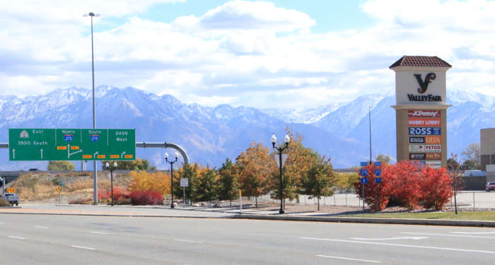 Valley Fair Mall Sign and I-215 - closest furniture store; Utah furniture